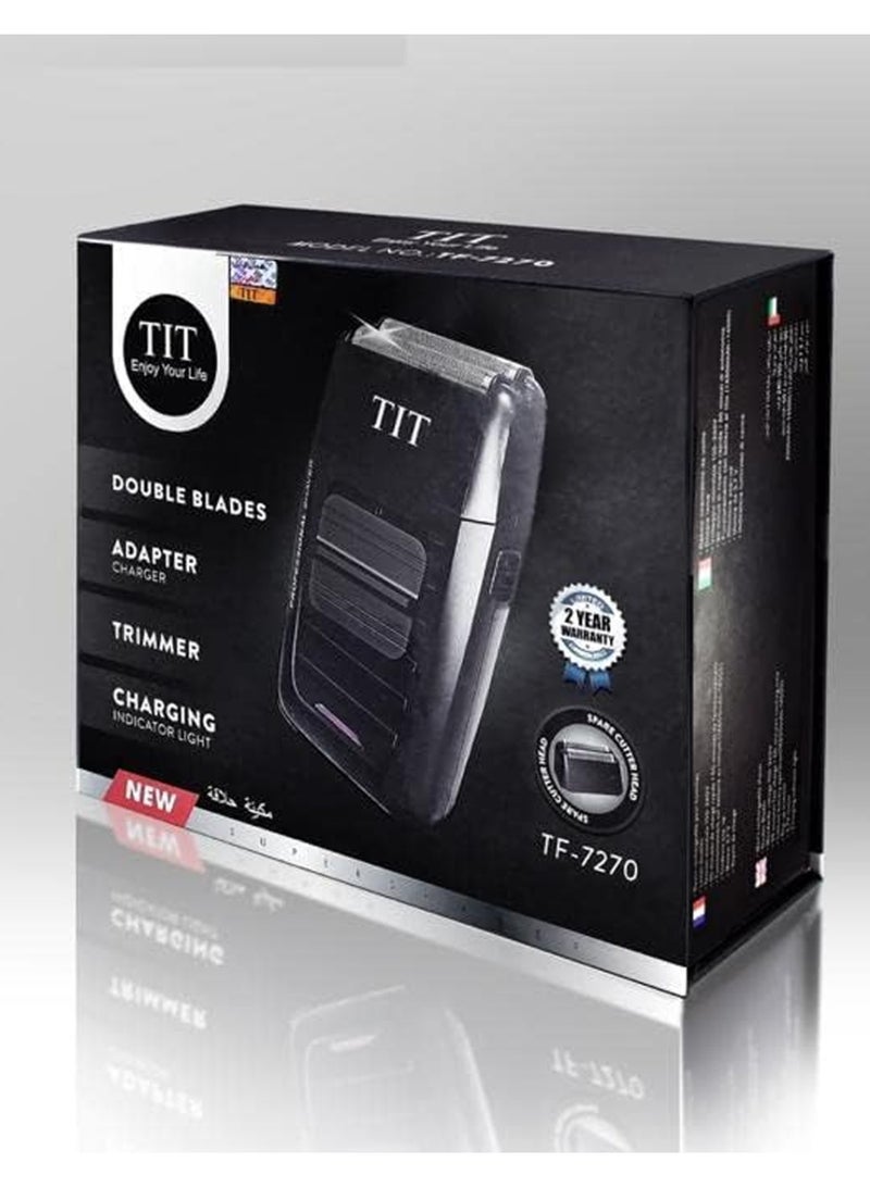 تي اي تي ماكينة تشذيب اللحية للرجال من TIT، لاسلكية وقابلة لإعادة الشحن، ماكينة تشذيب دقيقة، ماكينة حلاقة رجالية، معدن فضي، عبوة من 12 قطعة في 1 (TF-7270) - Image 4